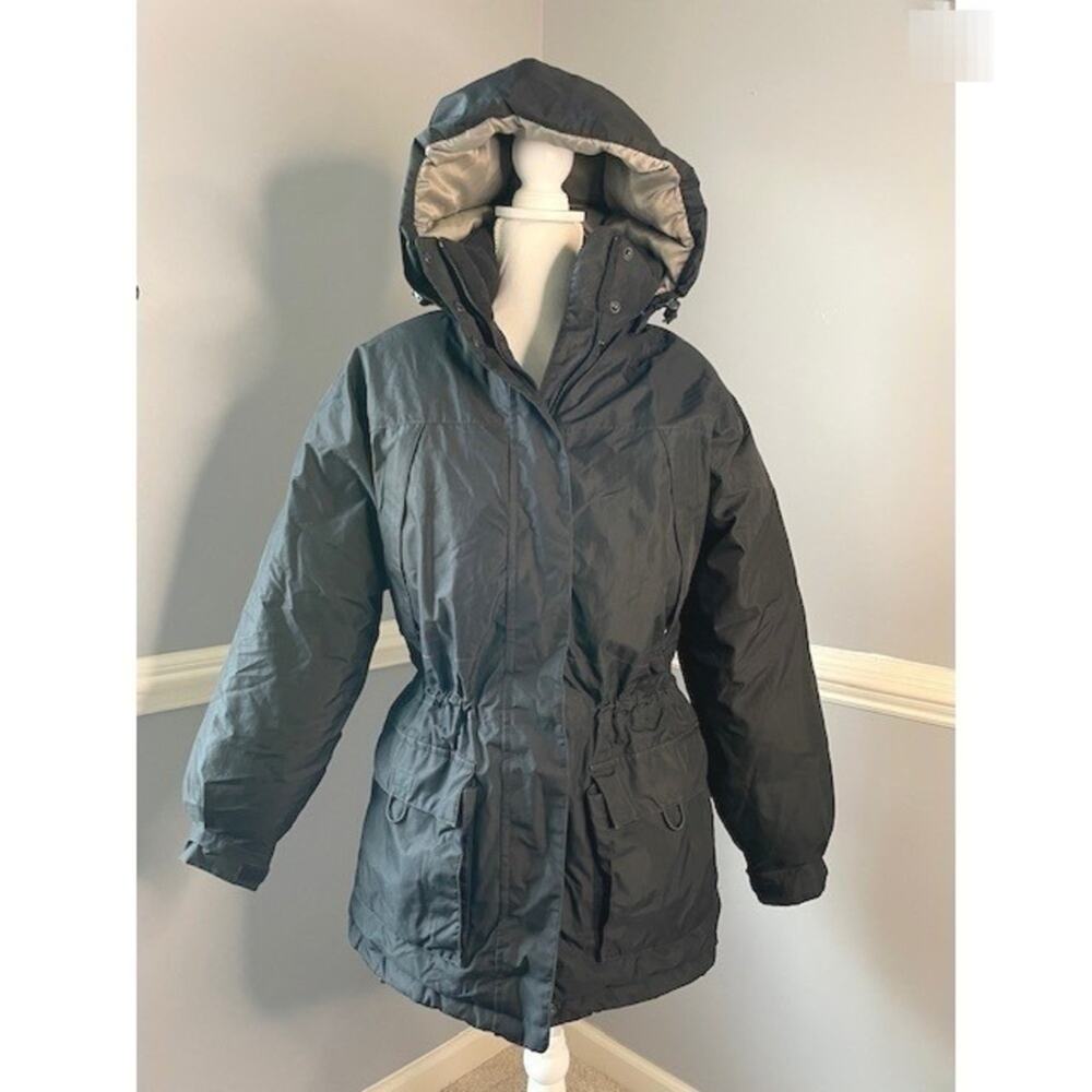 Eddie Bauer Hooded Down Parka Jacket Black Women's SMALL Trail to Town Outdoor